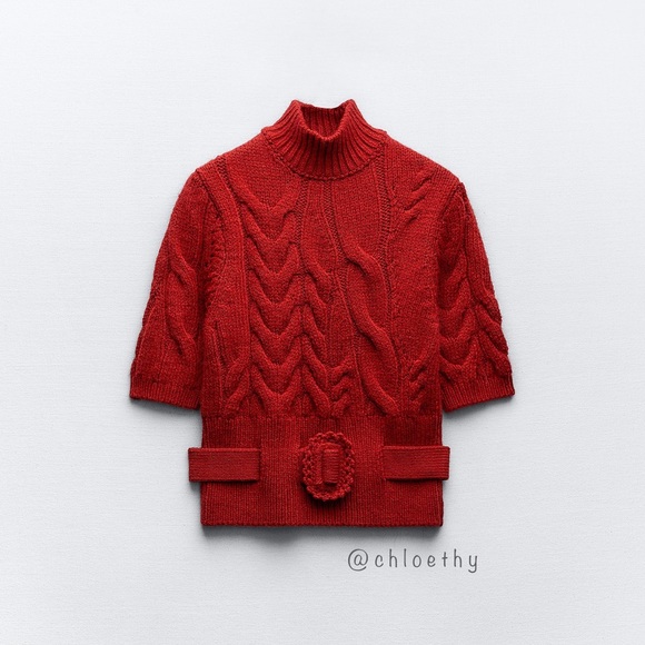 Zara BELTED CABLE KNIT SWEATER - Picture 8 of 8
